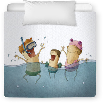 Smiling Family Enjoying In The Pool Toddler Comforter