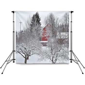 Snow Covered Apple Orchard In Pole Pocket Backdrop