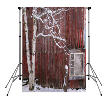Snow Covered Birch Tree And A Red Pole Pocket Backdrop