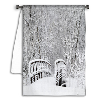 Snow Covered Foot Bridge And Forest Towel