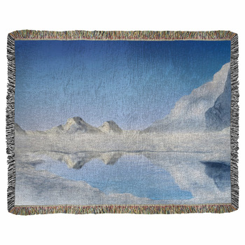 Snow Covered Mountains Reflected In Woven Throw Blanket