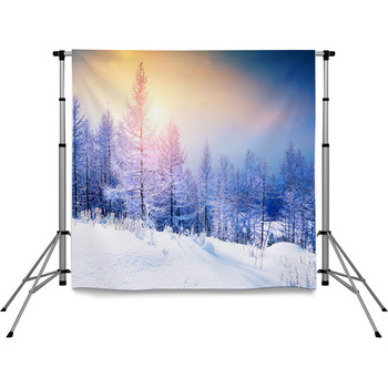Snow Covered Trees In Winter Pole Pocket Backdrop