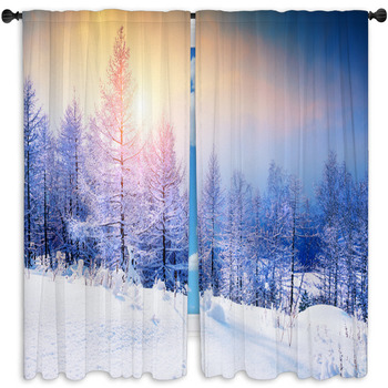 Winter Fogs Pine Trees Forest Landscape 3D Window Curtain Blockout Drapes Fabric 