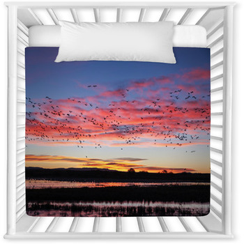 Snow Geese Flying Silhouetted At Baby Crib Comforter