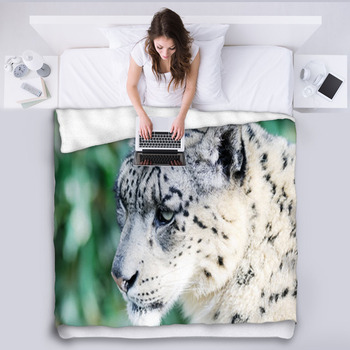 Snow Leopard Head Fleece Blanket