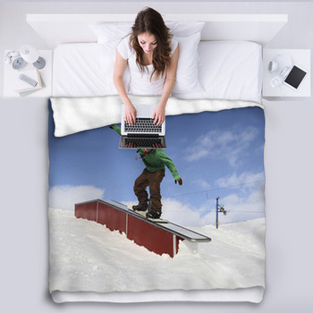 Snowboarder In Park Fleece Blanket