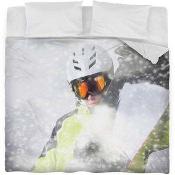 Snowboarder Portrait Fleece Bed Blanket