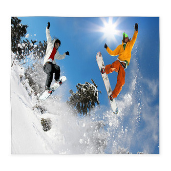 Snowboarders Jumping Against Blue Custom Size Floor Mat