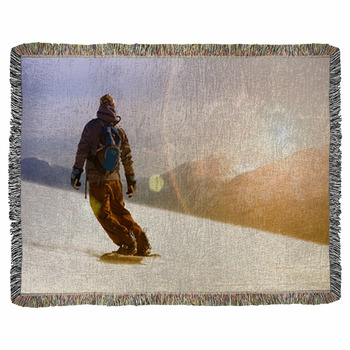 Snowboarding In Sun Shine Woven Throw Blanket