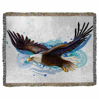 Soaring Bald Eagle Color Realistic Woven Throw Blanket