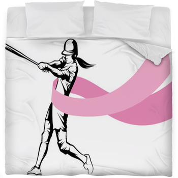 Softball Batter With Breast Cancer Fleece Bed Blanket