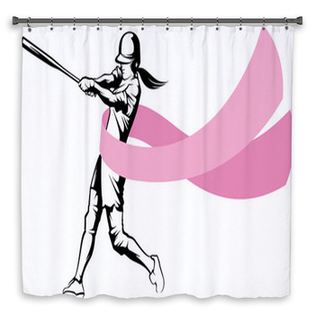 Softball Batter With Breast Cancer Ribbon Shower Curtain