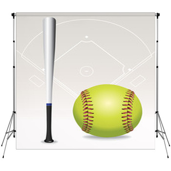 Softball Field, Ball, Bat Illustration Fleece Backdrop