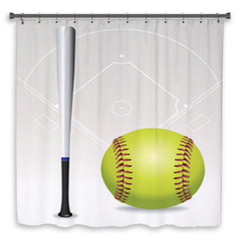 Softball Field, Ball, Bat Illustration Shower Curtain