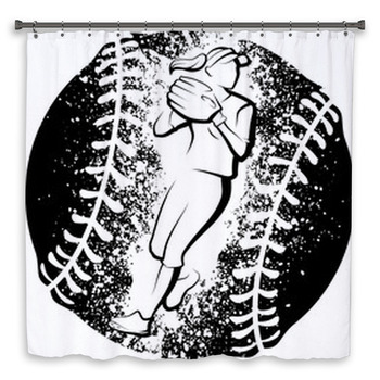 Softball Player Throwing With A Grunge Shower Curtain