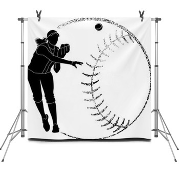 Softball Silhouette Throw Fleece Backdrop