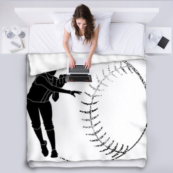 Softball Silhouette Throw Fleece Blanket