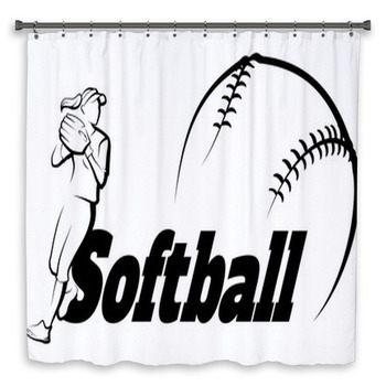 Softball Throw With Text Banner Shower Curtain