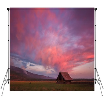 Solitary Barn In Sunset Skies Custom Size Backdrop