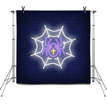 Spider On Web Neon Sign Purple Spider Fleece Backdrop