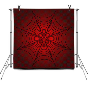 Spider Web Cobweb On Red Dotted Fleece Backdrop