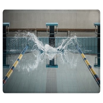 Splashes After Swimmers Jump In A Swimming Pool Bath Mat