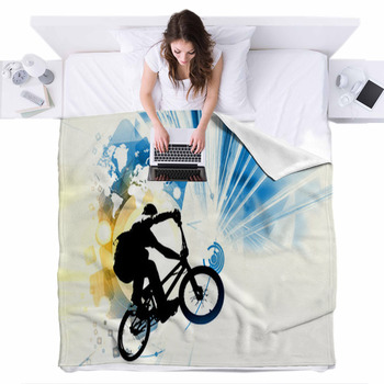 Sport Illustration Of Bmx Rider Fleece Bed Blanket