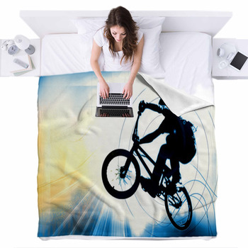 Sport Illustration Of Bmx Rider Fleece Bed Blanket