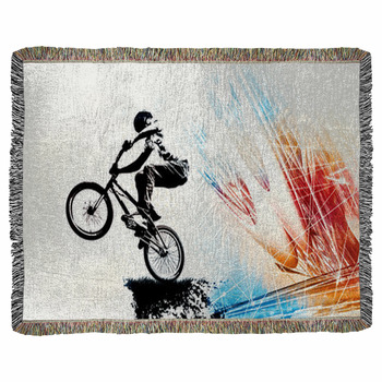 Sport Illustration Of Bmx Rider Woven Throw Blanket