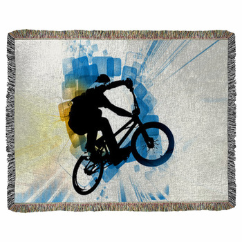 Sport Illustration Of Bmx Rider Woven Throw Blanket