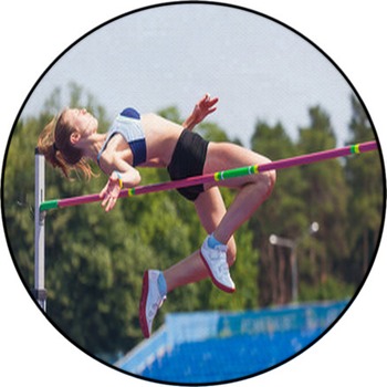 Sportswoman Jumps In Height Round Rug