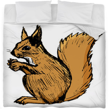 Squirrel, Illustration Of Wildlife, Fleece Bed Blanket