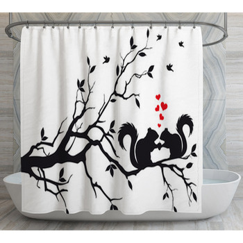 Squirrels On Tree, Vector Shower Curtain