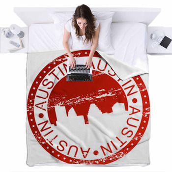 Stamp - Austin, USA Fleece Bed Blanket