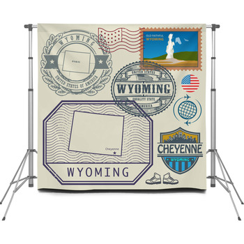 Stamp Set With The Name And Map Of  Custom Size Backdrop