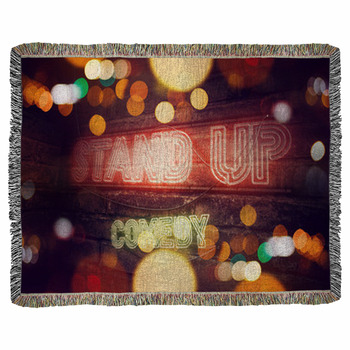 Stand Up Comedy Neon Sign Woven Throw Blanket