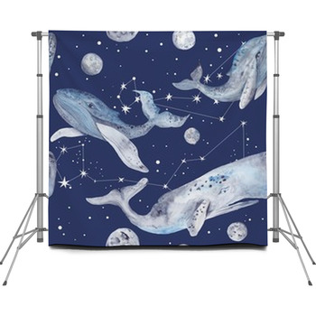Star Whales Watercolor Pattern Custom Size Backdrop