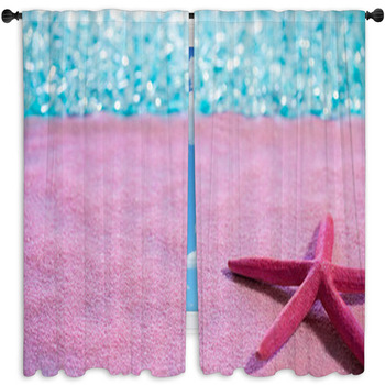 Starfish In Pink Sand Beach And Tropical Window Curtain