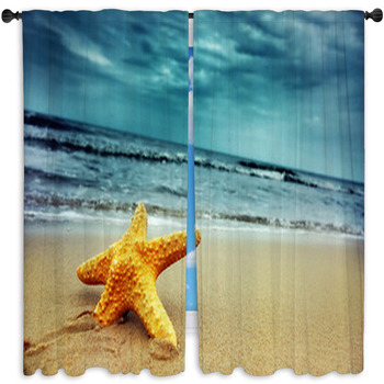 Starfish On The Tropical Beach Window Curtain