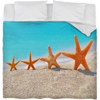 Starfishes On The Beach Fleece Bed Blanket