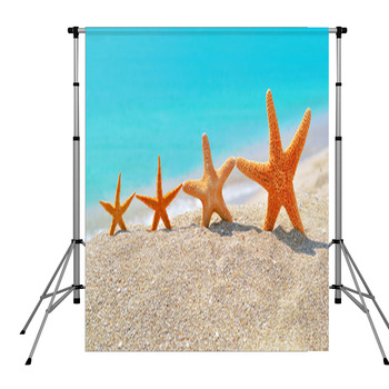Starfishes On The Beach Pole Pocket Backdrop