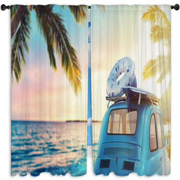 Start Summertime Vacation With An Old Car  Window Curtain