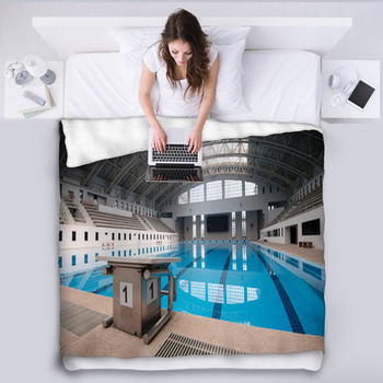 Starting Block No 1 In An Empty Swimming Fleece Blanket
