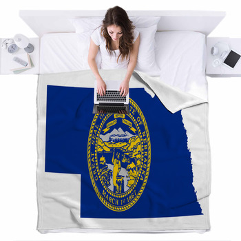 State Of Nebraska Flag Map Fleece Bed Blanket