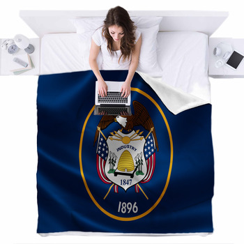 State Of Utah Flag Fleece Bed Blanket