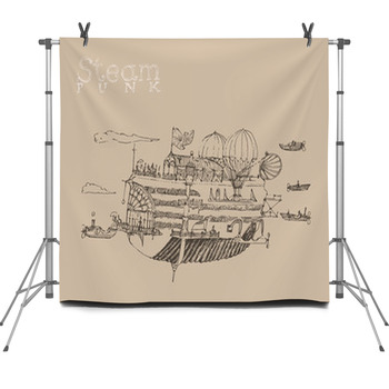 Steam Punk Airship (flying Ship) Fleece Backdrop