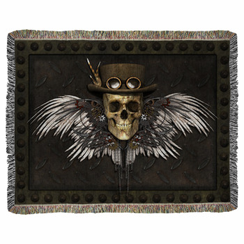 Steampunk Skull Woven Throw Blanket