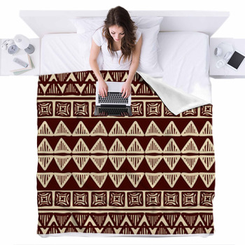 Striped Tribal Ornamental Pattern Fleece Bed Blanket