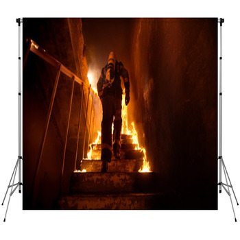 Strong And Brave Firefighter Going  Custom Size Backdrop