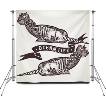 Stylized Skeleton Narwhal Custom Size Backdrop